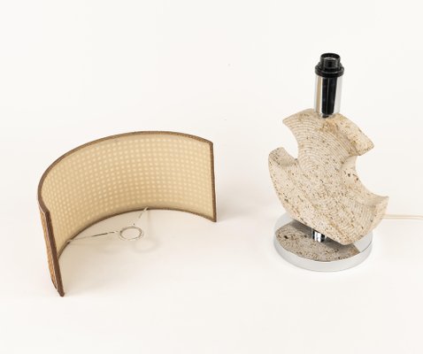 Mid-Century Table Lamp in Travertine and Chrome from Studio Ce, Italy, 1970s-LYQ-1791332