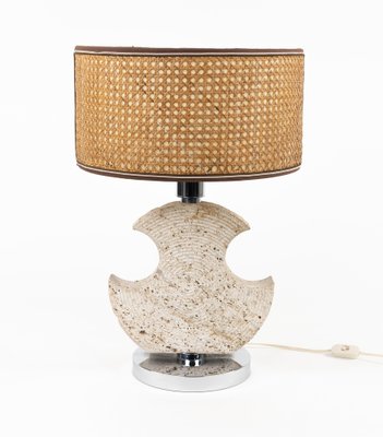 Mid-Century Table Lamp in Travertine and Chrome from Studio Ce, Italy, 1970s-LYQ-1791332