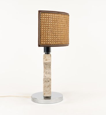 Mid-Century Table Lamp in Travertine and Chrome from Studio Ce, Italy, 1970s-LYQ-1791332