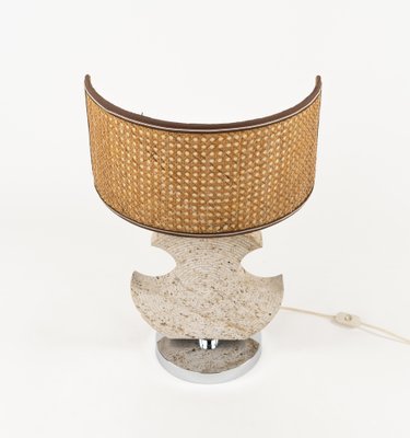 Mid-Century Table Lamp in Travertine and Chrome from Studio Ce, Italy, 1970s-LYQ-1791332