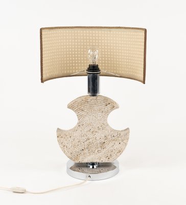 Mid-Century Table Lamp in Travertine and Chrome from Studio Ce, Italy, 1970s-LYQ-1791332