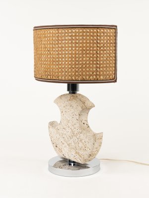 Mid-Century Table Lamp in Travertine and Chrome from Studio Ce, Italy, 1970s-LYQ-1791332