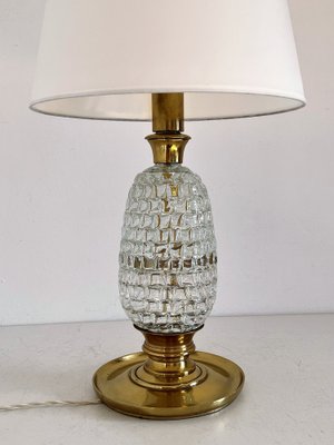 Mid-Century Table Lamp with Brass and Creased Murano Glass Base, 1960s-VNE-1341687