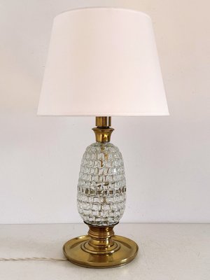 Mid-Century Table Lamp with Brass and Creased Murano Glass Base, 1960s-VNE-1341687