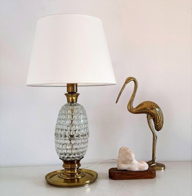 Mid-Century Table Lamp with Brass and Creased Murano Glass Base, 1960s-VNE-1341687