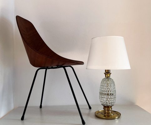 Mid-Century Table Lamp with Brass and Creased Murano Glass Base, 1960s-VNE-1341687