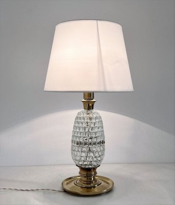 Mid-Century Table Lamp with Brass and Creased Murano Glass Base, 1960s-VNE-1341687