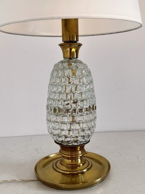 Mid-Century Table Lamp with Brass and Creased Murano Glass Base, 1960s-VNE-1341687