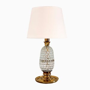 Mid-Century Table Lamp with Brass and Creased Murano Glass Base, 1960s-VNE-1341687