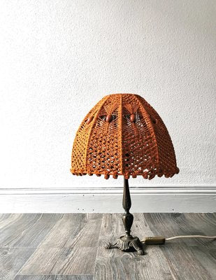 Mid-Century Table Lamp with Crocheted Lampshade, 1960s-FW-1742784