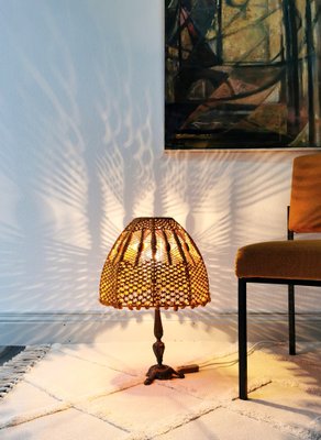 Mid-Century Table Lamp with Crocheted Lampshade, 1960s-FW-1742784