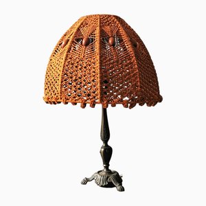 Mid-Century Table Lamp with Crocheted Lampshade, 1960s-FW-1742784