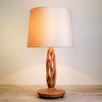 Mid-Century Table Lamp with Handmade Oak Lamp Base, 1960s-QBR-1098655