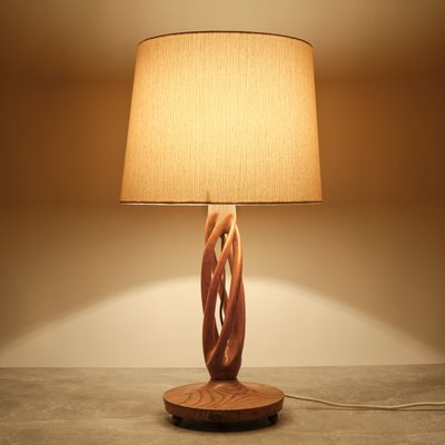 Mid-Century Table Lamp with Handmade Oak Lamp Base, 1960s-QBR-1098655