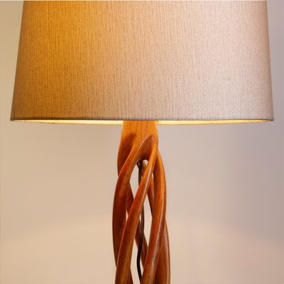 Mid-Century Table Lamp with Handmade Oak Lamp Base, 1960s-QBR-1098655