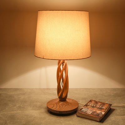 Mid-Century Table Lamp with Handmade Oak Lamp Base, 1960s-QBR-1098655