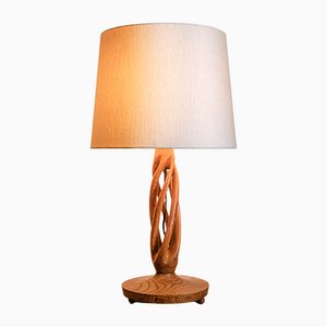 Mid-Century Table Lamp with Handmade Oak Lamp Base, 1960s-QBR-1098655