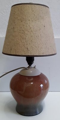 Mid-Century Table Lamp with Red-Blue Patterned & Inside Illuminated Glass Foot, 1950s-HOI-1145831