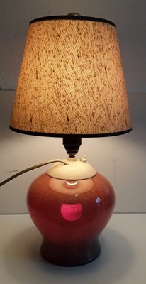 Mid-Century Table Lamp with Red-Blue Patterned & Inside Illuminated Glass Foot, 1950s-HOI-1145831