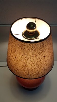 Mid-Century Table Lamp with Red-Blue Patterned & Inside Illuminated Glass Foot, 1950s-HOI-1145831