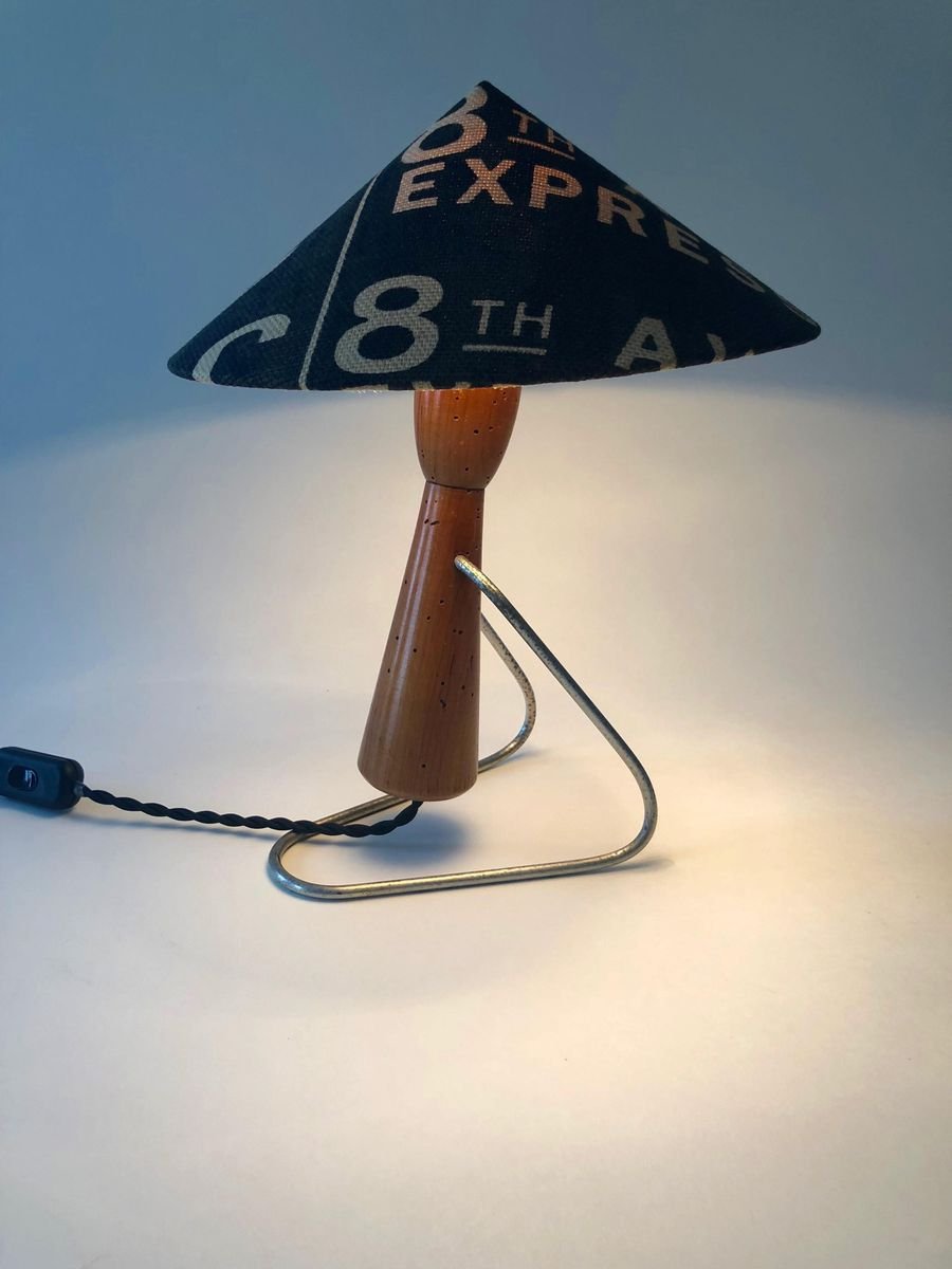 Mid-Century Table Lamp with Shade in Andrew Marten Linen, 1950s