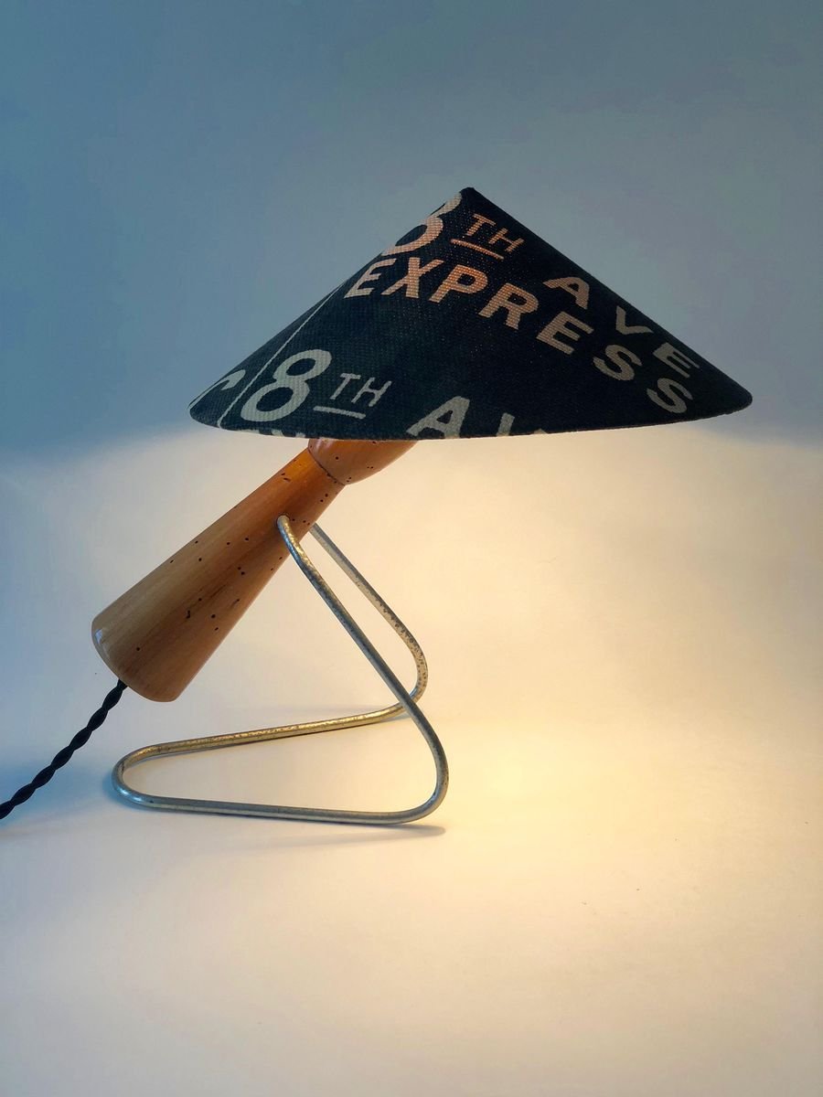 Mid-Century Table Lamp with Shade in Andrew Marten Linen, 1950s