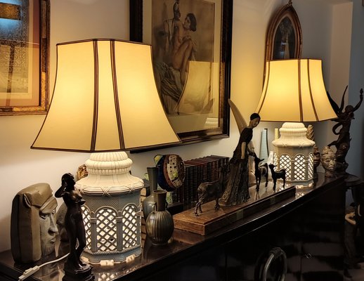 Mid-Century Table Lamps in Ivory Glazed Terracotta, Italy, 1970s, Set of 2-YGE-1353126