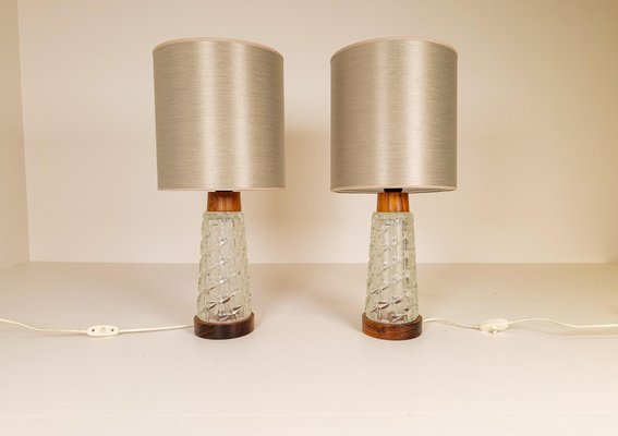 Mid-Century Table Lamps in Teak and Glass from Orrefors, Sweden, Set of 2-UYK-1120404