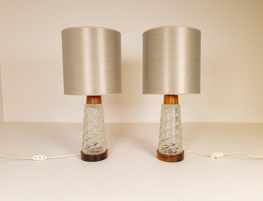 Mid-Century Table Lamps in Teak and Glass from Orrefors, Sweden, Set of 2-UYK-1120404