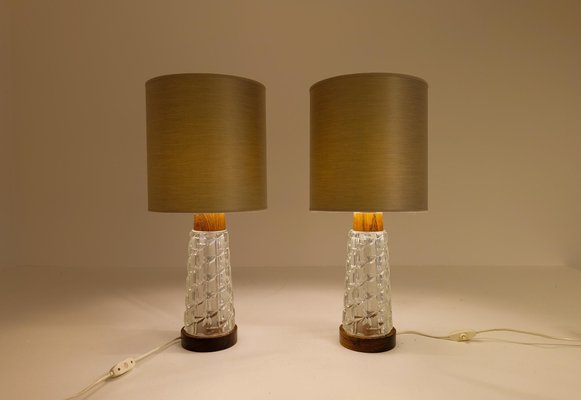 Mid-Century Table Lamps in Teak and Glass from Orrefors, Sweden, Set of 2-UYK-1120404