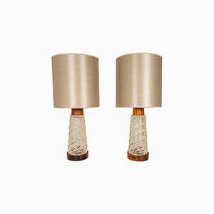 Mid-Century Table Lamps in Teak and Glass from Orrefors, Sweden, Set of 2-UYK-1120404