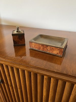 Mid-Century Tabletop Smoking Set in Wood and Brass with Ashtray and Table Lighter, Italy, 1950s, Set of 2-TXN-1729056