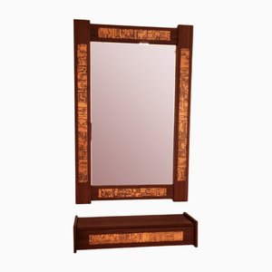 Mid-Century Teak and Copper Hallway Set with Mirror and Shelve, 1960s, Set of 2-LDW-1804505