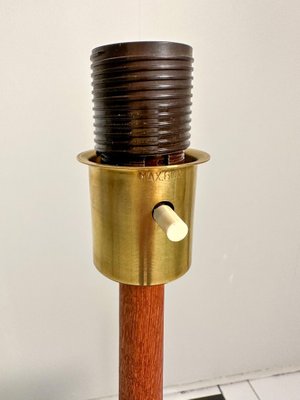 Mid-Century Teak and Cotton Table Lamp attributed to Einar Bäckström, Sweden, 1950s-UYK-1446764