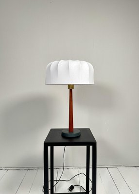 Mid-Century Teak and Cotton Table Lamp attributed to Einar Bäckström, Sweden, 1950s-UYK-1446764