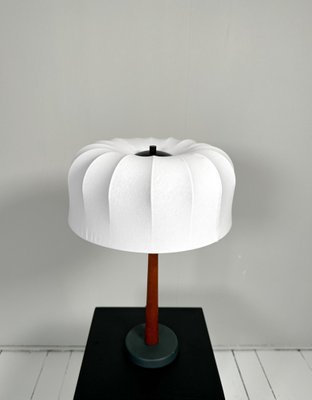 Mid-Century Teak and Cotton Table Lamp attributed to Einar Bäckström, Sweden, 1950s-UYK-1446764