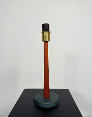 Mid-Century Teak and Cotton Table Lamp attributed to Einar Bäckström, Sweden, 1950s-UYK-1446764