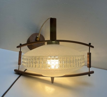 Mid-Century Teak and Glass Hanging Lamp, 1960s-WZZ-1385499