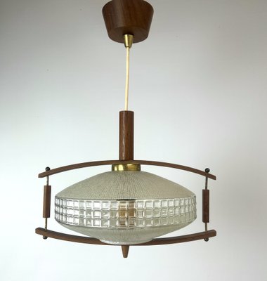 Mid-Century Teak and Glass Hanging Lamp, 1960s-WZZ-1385499