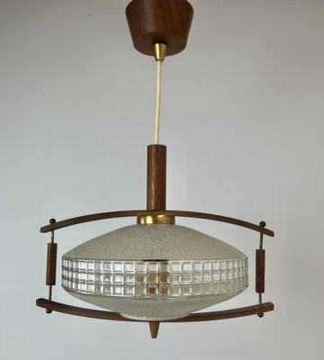 Mid-Century Teak and Glass Hanging Lamp, 1960s-WZZ-1385499