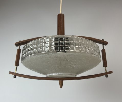 Mid-Century Teak and Glass Hanging Lamp, 1960s-WZZ-1385499