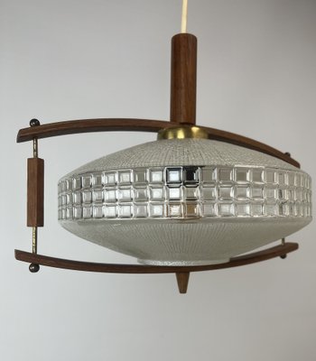 Mid-Century Teak and Glass Hanging Lamp, 1960s-WZZ-1385499