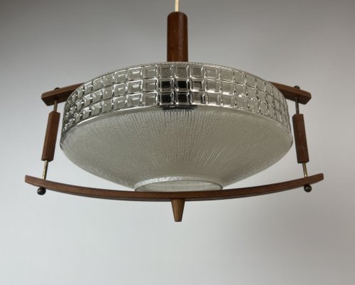 Mid-Century Teak and Glass Hanging Lamp, 1960s-WZZ-1385499