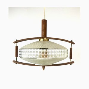 Mid-Century Teak and Glass Hanging Lamp, 1960s-WZZ-1385499