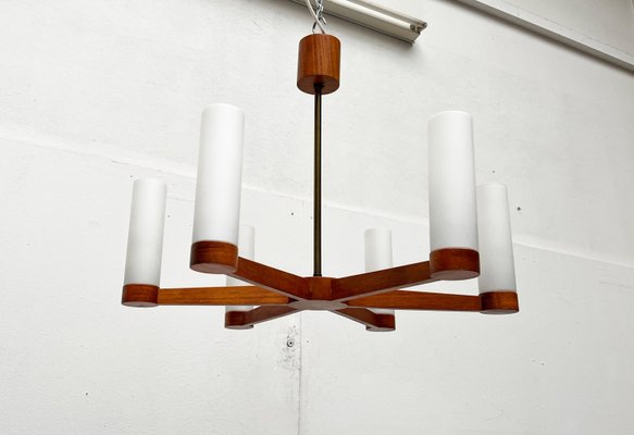 Mid-Century Teak and Glass Pendant Ceiling Lamp, 1960s-UAH-2027775