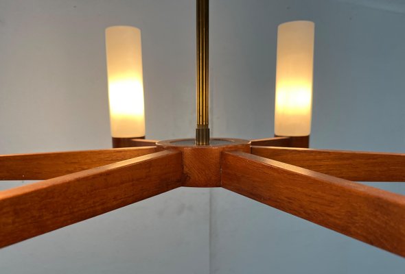 Mid-Century Teak and Glass Pendant Ceiling Lamp, 1960s-UAH-2027775