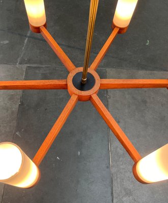 Mid-Century Teak and Glass Pendant Ceiling Lamp, 1960s-UAH-2027775