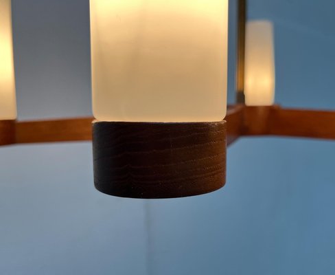 Mid-Century Teak and Glass Pendant Ceiling Lamp, 1960s-UAH-2027775