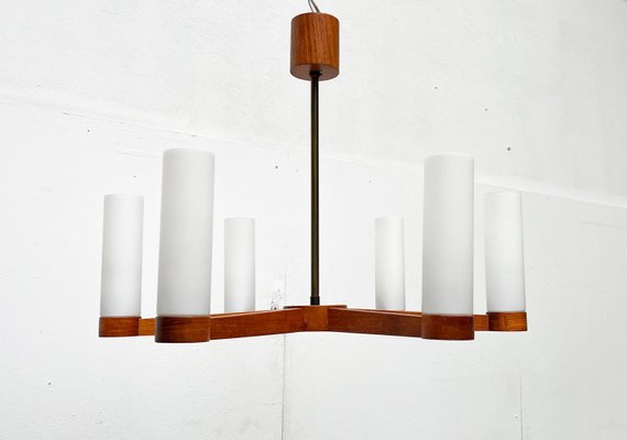 Mid-Century Teak and Glass Pendant Ceiling Lamp, 1960s-UAH-2027775