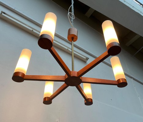 Mid-Century Teak and Glass Pendant Ceiling Lamp, 1960s-UAH-2027775